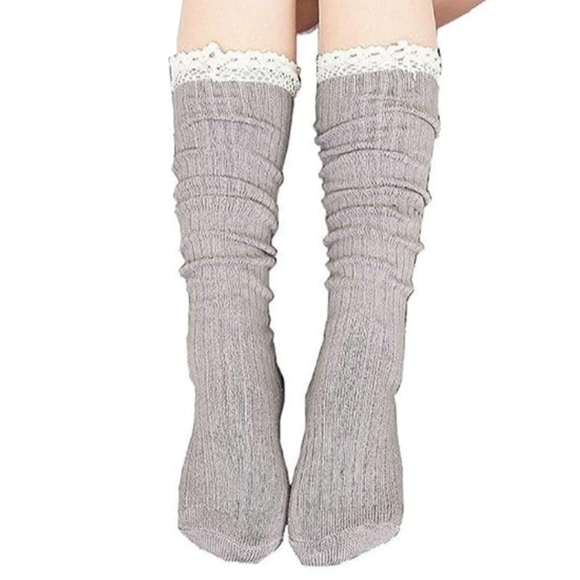 Over The Knee Slouch Lace Trim Beige Boot Socks Sexy Fall Thigh High OTK New - Picture 1 of 6